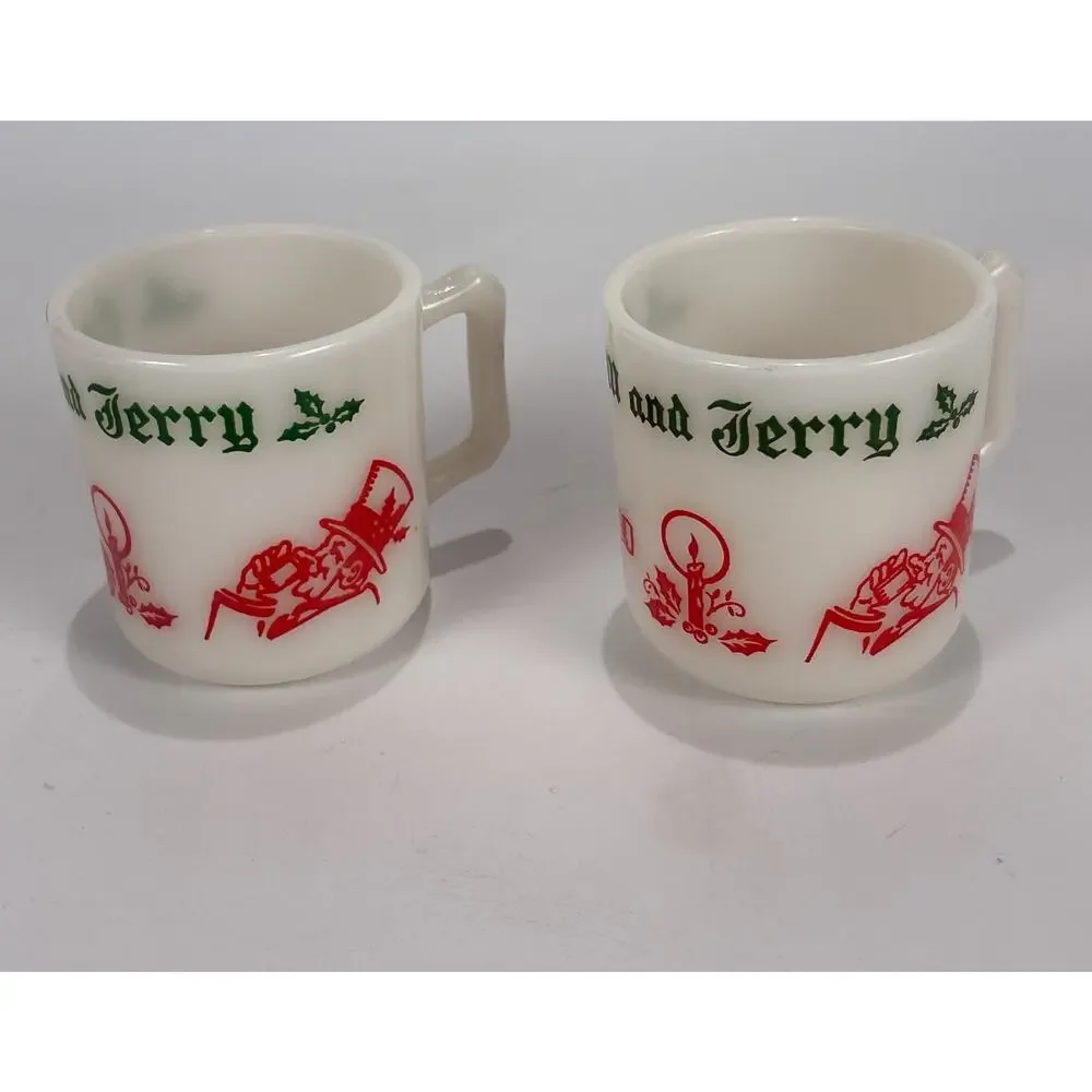 VTG Tom and Jerry Milk Glass Punch Bowl Set 5 Cups Hazel Atlas Christmas Cheers